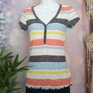 Small Striped ribbed v-neck t-shirt